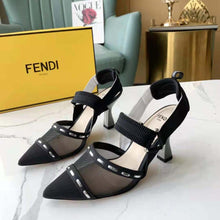 Load image into Gallery viewer, Fendi Women Colibri Black Mesh High-Heel Slingbacks with Metal Stitches