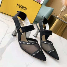 Load image into Gallery viewer, Fendi Women Colibri Black Mesh High-Heel Slingbacks with Metal Stitches