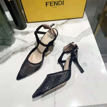 Load image into Gallery viewer, Fendi Women Colibri Black Mesh High-Heeled Slingbacks with Rhinestone Embroidery