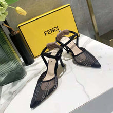 Load image into Gallery viewer, Fendi Women Colibri Black Mesh High-Heeled Slingbacks with Rhinestone Embroidery