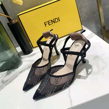 Load image into Gallery viewer, Fendi Women Colibri Black Mesh High-Heeled Slingbacks with Rhinestone Embroidery
