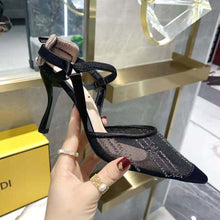 Load image into Gallery viewer, Fendi Women Colibri Black Mesh High-Heeled Slingbacks with Rhinestone Embroidery