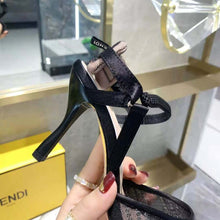 Load image into Gallery viewer, Fendi Women Colibri Black Mesh High-Heeled Slingbacks with Rhinestone Embroidery
