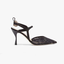 Load image into Gallery viewer, Fendi Women Colibri Black Mesh High-Heeled Slingbacks with Rhinestone Embroidery