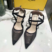 Load image into Gallery viewer, Fendi Women Colibri Black Mesh High-Heeled Slingbacks with Rhinestone Embroidery