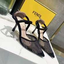 Load image into Gallery viewer, Fendi Women Colibri Black Mesh High-Heeled Slingbacks with Rhinestone Embroidery