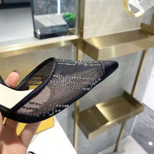 Load image into Gallery viewer, Fendi Women Colibri Black Mesh High-Heeled Slingbacks with Rhinestone Embroidery