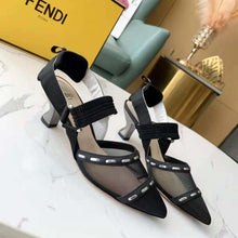 Load image into Gallery viewer, Fendi Women Colibri Black Mesh Medium-Heel Slingbacks with Metal Stitches