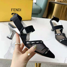 Load image into Gallery viewer, Fendi Women Colibri Black Mesh Medium-Heel Slingbacks with Metal Stitches
