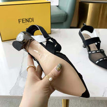 Load image into Gallery viewer, Fendi Women Colibri Black Mesh Medium-Heel Slingbacks with Metal Stitches