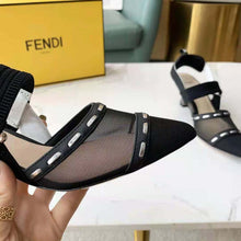 Load image into Gallery viewer, Fendi Women Colibri Black Mesh Medium-Heel Slingbacks with Metal Stitches