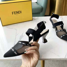 Load image into Gallery viewer, Fendi Women Colibri Black Mesh Medium-Heel Slingbacks with Metal Stitches