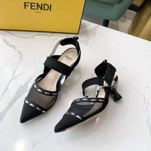 Load image into Gallery viewer, Fendi Women Colibri Black Mesh Medium-Heel Slingbacks with Metal Stitches
