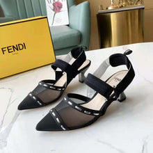Load image into Gallery viewer, Fendi Women Colibri Black Mesh Medium-Heel Slingbacks with Metal Stitches