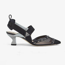 Load image into Gallery viewer, Fendi Women Colibri Black Mesh Medium-Heel Slingbacks with Metal Stitches