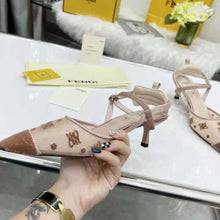 Load image into Gallery viewer, Fendi Women Colibri Lite Beige Mesh and FF Karligraphy Medium-Heel Slingbacks