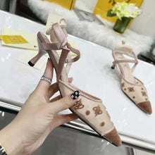 Load image into Gallery viewer, Fendi Women Colibri Lite Beige Mesh and FF Karligraphy Medium-Heel Slingbacks