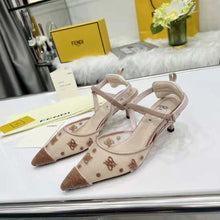 Load image into Gallery viewer, Fendi Women Colibri Lite Beige Mesh and FF Karligraphy Medium-Heel Slingbacks
