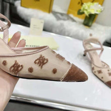 Load image into Gallery viewer, Fendi Women Colibri Lite Beige Mesh and FF Karligraphy Medium-Heel Slingbacks