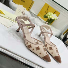 Load image into Gallery viewer, Fendi Women Colibri Lite Beige Mesh and FF Karligraphy Medium-Heel Slingbacks