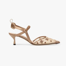 Load image into Gallery viewer, Fendi Women Colibri Lite Beige Mesh and FF Karligraphy Medium-Heel Slingbacks