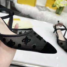 Load image into Gallery viewer, Fendi Women Colibri Lite Black Mesh and FF Karligraphy Medium-Heel Slingbacks