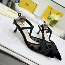 Load image into Gallery viewer, Fendi Women Colibri Lite Black Mesh and FF Karligraphy Medium-Heel Slingbacks