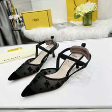 Load image into Gallery viewer, Fendi Women Colibri Lite Black Mesh and FF Karligraphy Medium-Heel Slingbacks