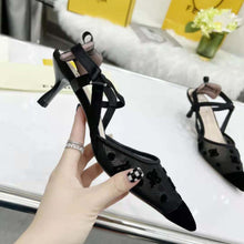 Load image into Gallery viewer, Fendi Women Colibri Lite Black Mesh and FF Karligraphy Medium-Heel Slingbacks