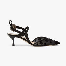 Load image into Gallery viewer, Fendi Women Colibri Lite Black Mesh and FF Karligraphy Medium-Heel Slingbacks