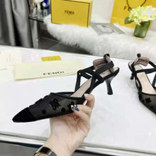 Load image into Gallery viewer, Fendi Women Colibri Lite Black Mesh and FF Karligraphy Medium-Heel Slingbacks