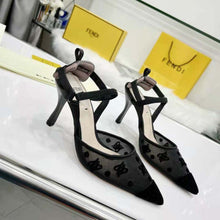 Load image into Gallery viewer, Fendi Women Colibri Lite High-Heeled Black Mesh and FF Karligraphy Slingbacks