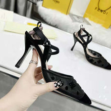Load image into Gallery viewer, Fendi Women Colibri Lite High-Heeled Black Mesh and FF Karligraphy Slingbacks