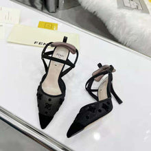 Load image into Gallery viewer, Fendi Women Colibri Lite High-Heeled Black Mesh and FF Karligraphy Slingbacks