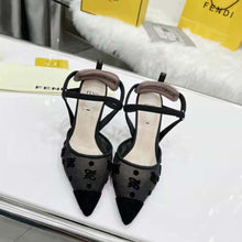 Load image into Gallery viewer, Fendi Women Colibri Lite High-Heeled Black Mesh and FF Karligraphy Slingbacks