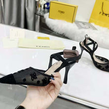 Load image into Gallery viewer, Fendi Women Colibri Lite High-Heeled Black Mesh and FF Karligraphy Slingbacks
