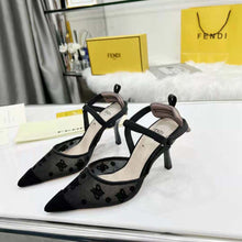 Load image into Gallery viewer, Fendi Women Colibri Lite High-Heeled Black Mesh and FF Karligraphy Slingbacks
