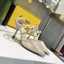 Load image into Gallery viewer, Fendi Women Colibri Pink Mesh High-Heeled Slingbacks with Rhinestone Embroidery