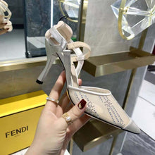 Load image into Gallery viewer, Fendi Women Colibri Pink Mesh High-Heeled Slingbacks with Rhinestone Embroidery