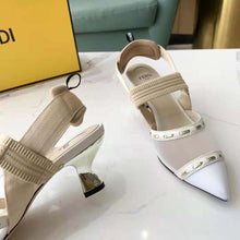 Load image into Gallery viewer, Fendi Women Colibri Pink Mesh Medium-Heel Slingbacks with Metal Stitches