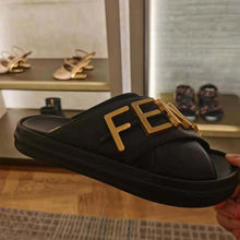 Load image into Gallery viewer, Fendi Women Fendigraphy Black Leather Slides