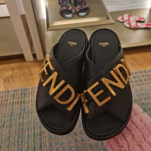 Load image into Gallery viewer, Fendi Women Fendigraphy Black Leather Slides