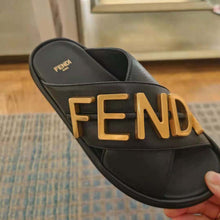 Load image into Gallery viewer, Fendi Women Fendigraphy Black Leather Slides