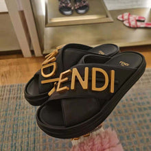 Load image into Gallery viewer, Fendi Women Fendigraphy Black Leather Slides