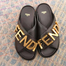 Load image into Gallery viewer, Fendi Women Fendigraphy Black Leather Slides