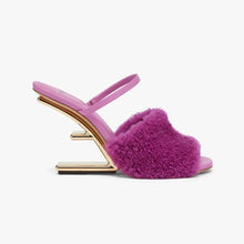 Load image into Gallery viewer, Fendi Women First Purple Sheepskin High-Heeled Sandals