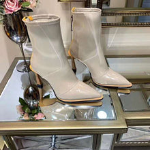 Load image into Gallery viewer, Fendi Women Glossy Gray Neoprene Ankle Boots FFrame Pointed-Toe