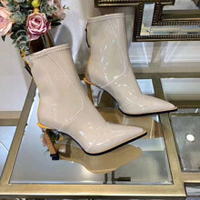 Load image into Gallery viewer, Fendi Women Glossy Gray Neoprene Ankle Boots FFrame Pointed-Toe