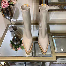 Load image into Gallery viewer, Fendi Women Glossy Gray Neoprene Ankle Boots FFrame Pointed-Toe