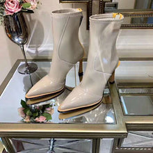 Load image into Gallery viewer, Fendi Women Glossy Gray Neoprene Ankle Boots FFrame Pointed-Toe
